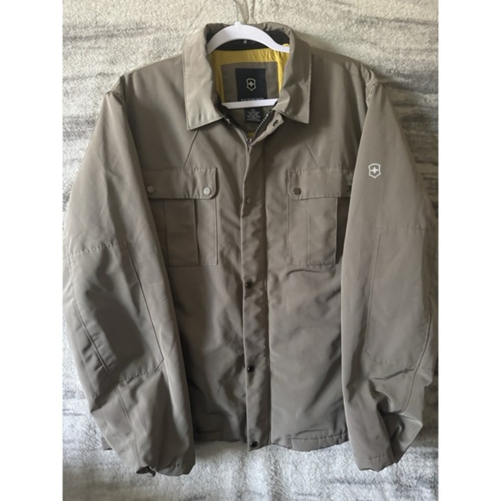 Victorinox Swiss Army Mens Field Jacket‎ Taupe Tan Full Zip Snap Utility XL